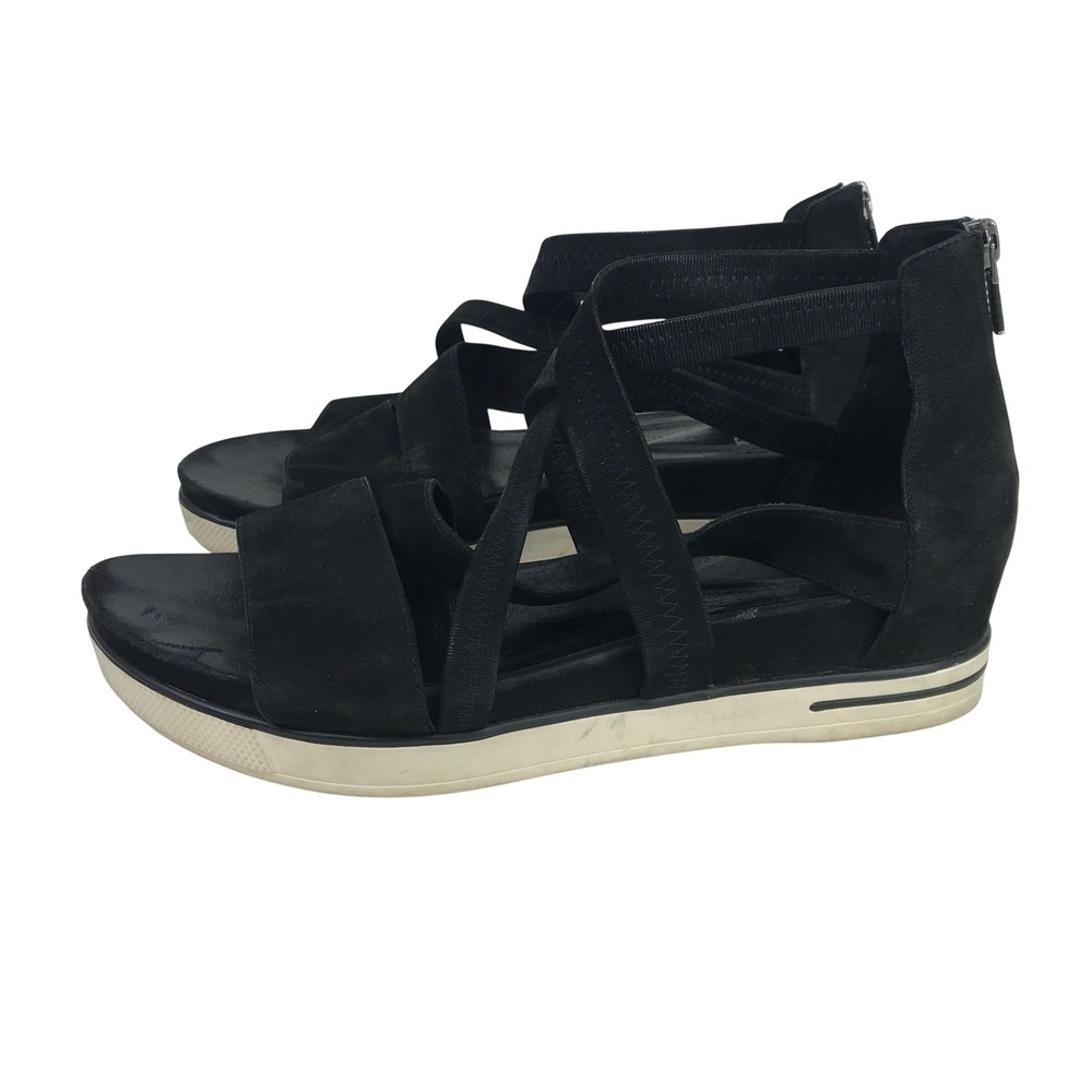 Eileen Fisher Black Suede Strappy Platform Sandals Back Zip Womens 10